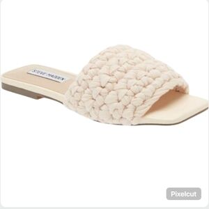 Steve Madden Maldeve Cream Woven Fabric Slide Sandals Size 6 - Chunky Braided